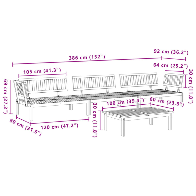 vidaXL 4 részes tömör akácfa kerti raklap ülőgarnitúra