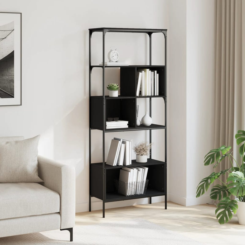 vidaXL 5 szintes fekete szerelt fa könyvespolc 76 x 33 x 188,5 cm