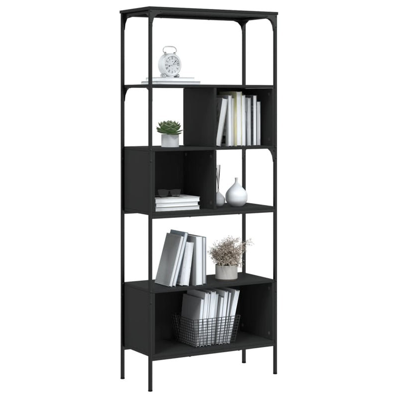 vidaXL 5 szintes fekete szerelt fa könyvespolc 76 x 33 x 188,5 cm
