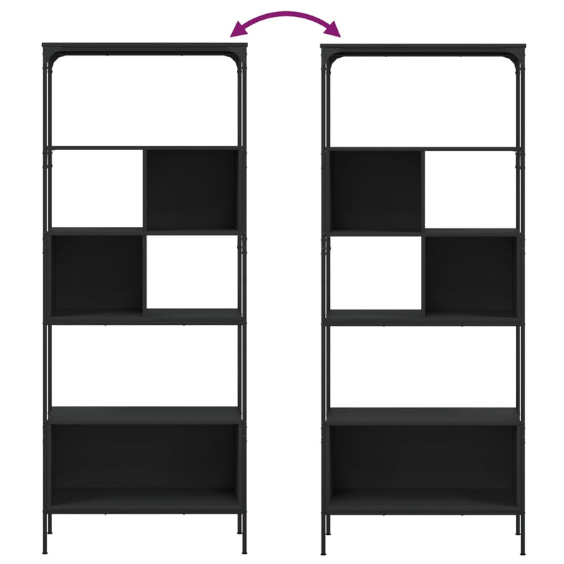 vidaXL 5 szintes fekete szerelt fa könyvespolc 76 x 33 x 188,5 cm