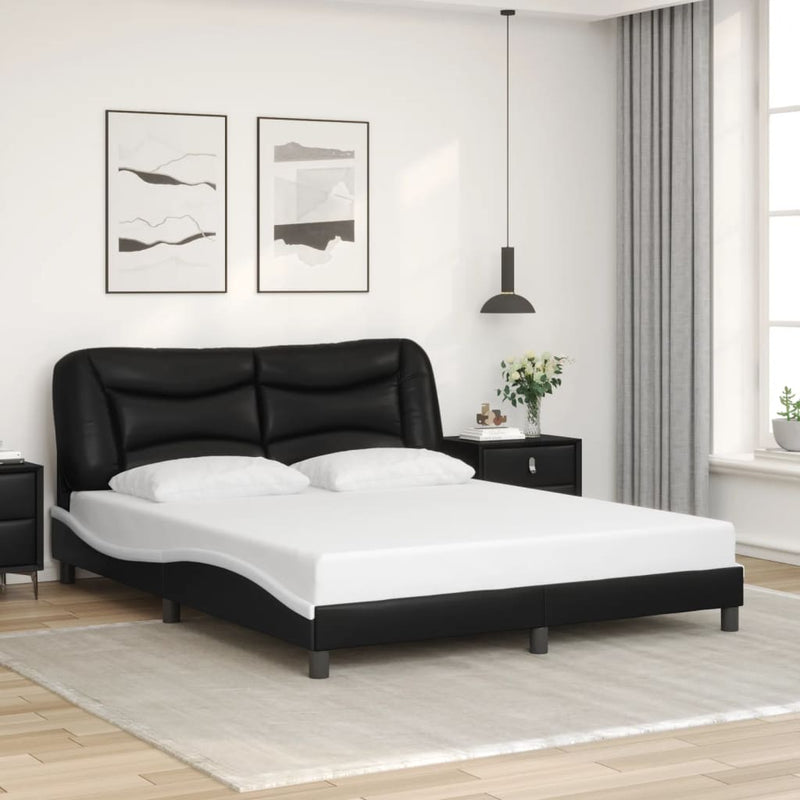 vidaXL fekete és fehér műbőr ágykeret matrac nélkül Hvar 160 x 200 cm
