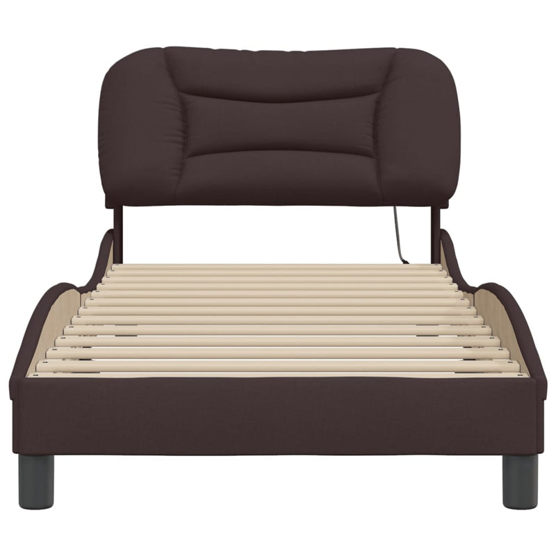 vidaXL sötétbarna szövet ágykeret LED-ekkel matrac nélkül Hvar 80x200 cm