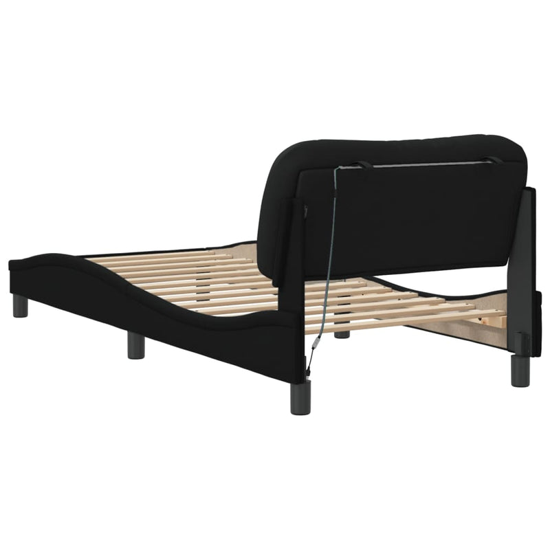 vidaXL fekete szövet ágykeret LED-ekkel matrac nélkül Hvar 90x200 cm