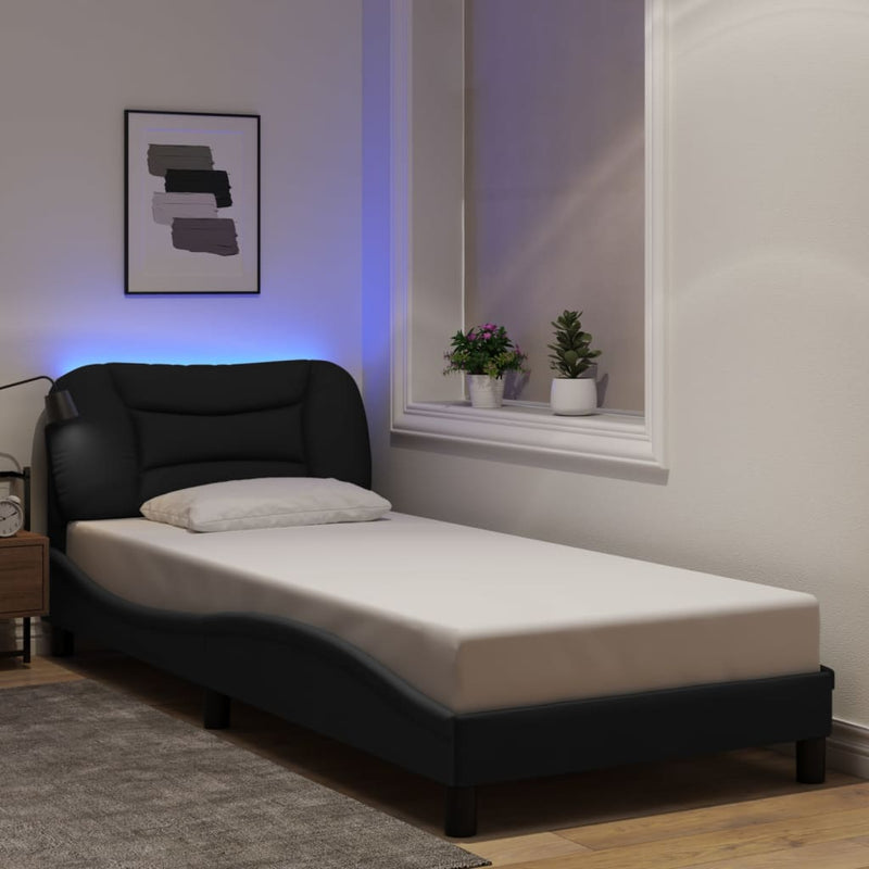 vidaXL fekete szövet ágykeret LED-ekkel matrac nélkül Hvar 90x200 cm