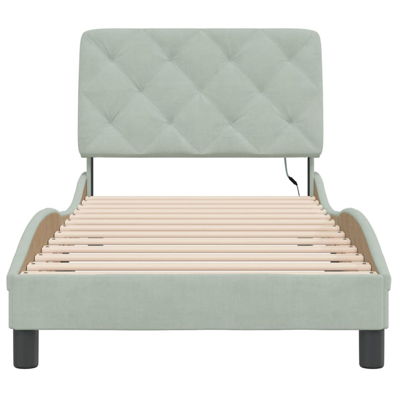 vidaXL világosszürke bársony ágykeret LED-ekkel matrac nélkül 90 x 190 cm