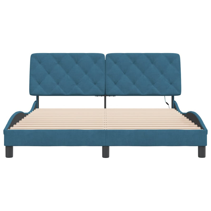 vidaXL kék bársony ágykeret LED-ekkel matrac nélkül 160 x 200 cm