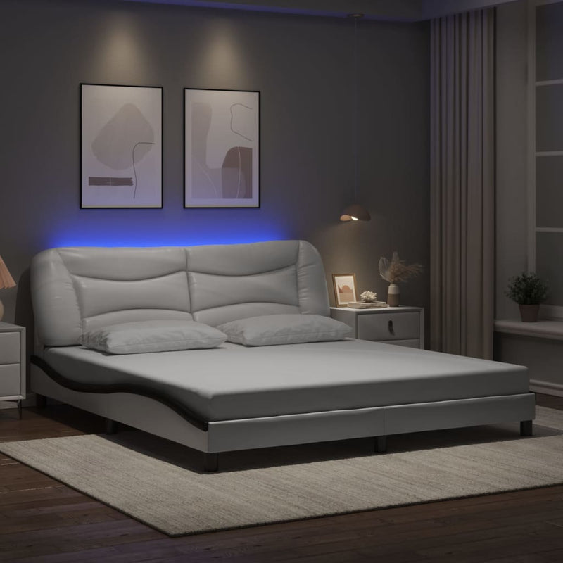 vidaXL fehér és fekete ágykeret LED-ekkel matrac nélkül Hvar 180 x 200 cm