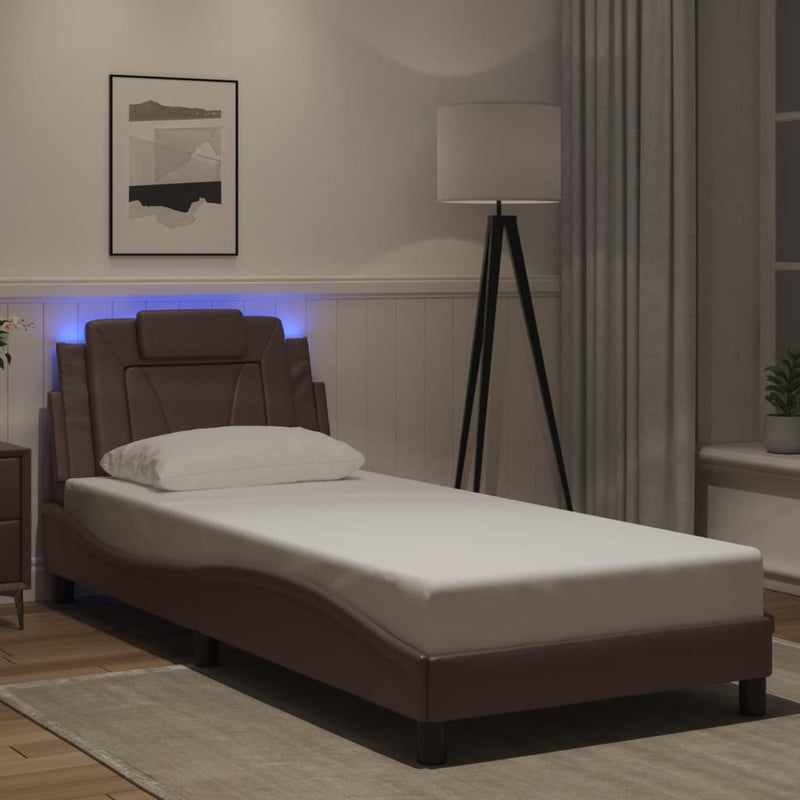 vidaXL barna ágykeret Viana LED-ekkel matrac nélkül 90 x 200 cm