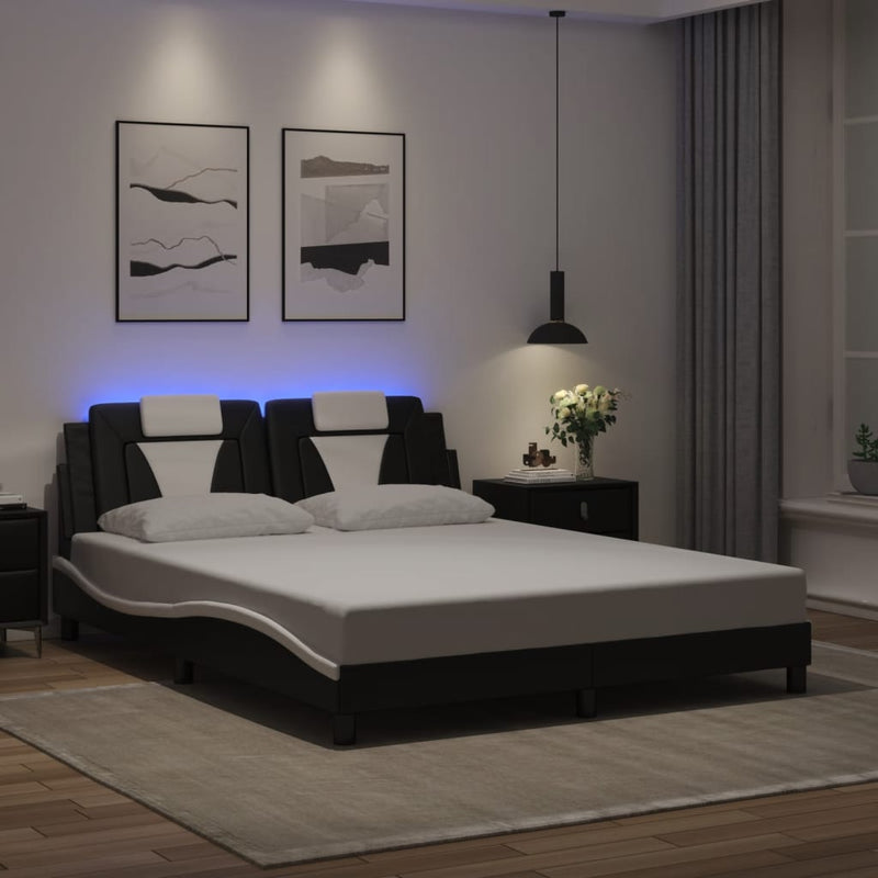 vidaXL fekete és fehér ágykeret Viana LED-ekkel matrac nélkül 160 x 200 cm