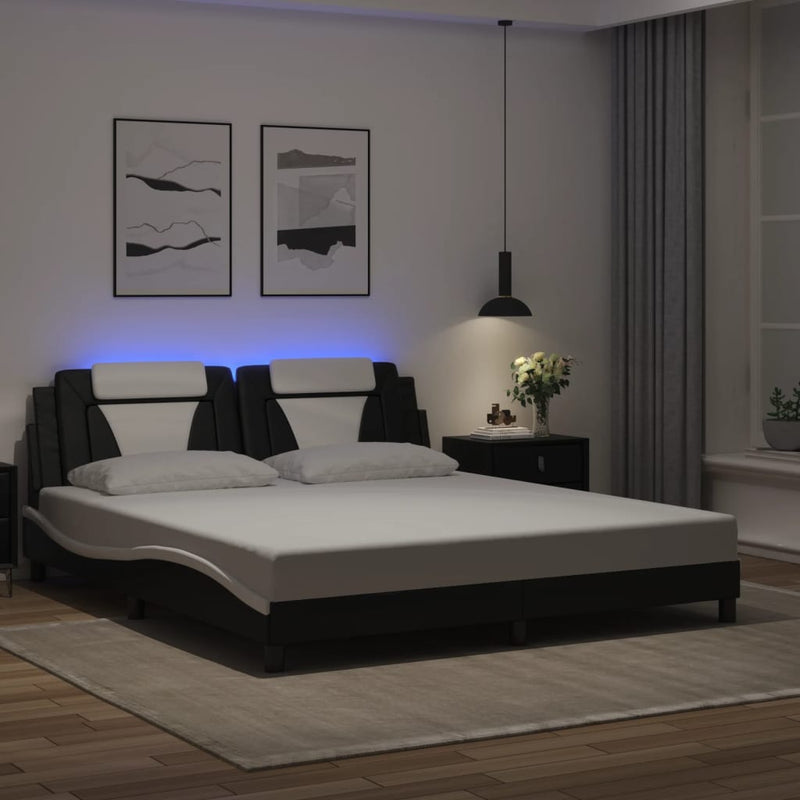 vidaXL fekete és fehér ágykeret Viana LED-ekkel matrac nélkül 180 x 200 cm