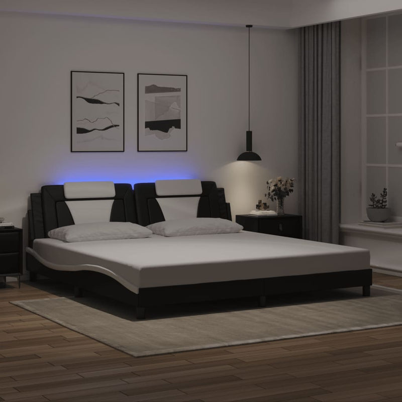 vidaXL fekete és fehér ágykeret Viana LED-ekkel matrac nélkül 200x200 cm