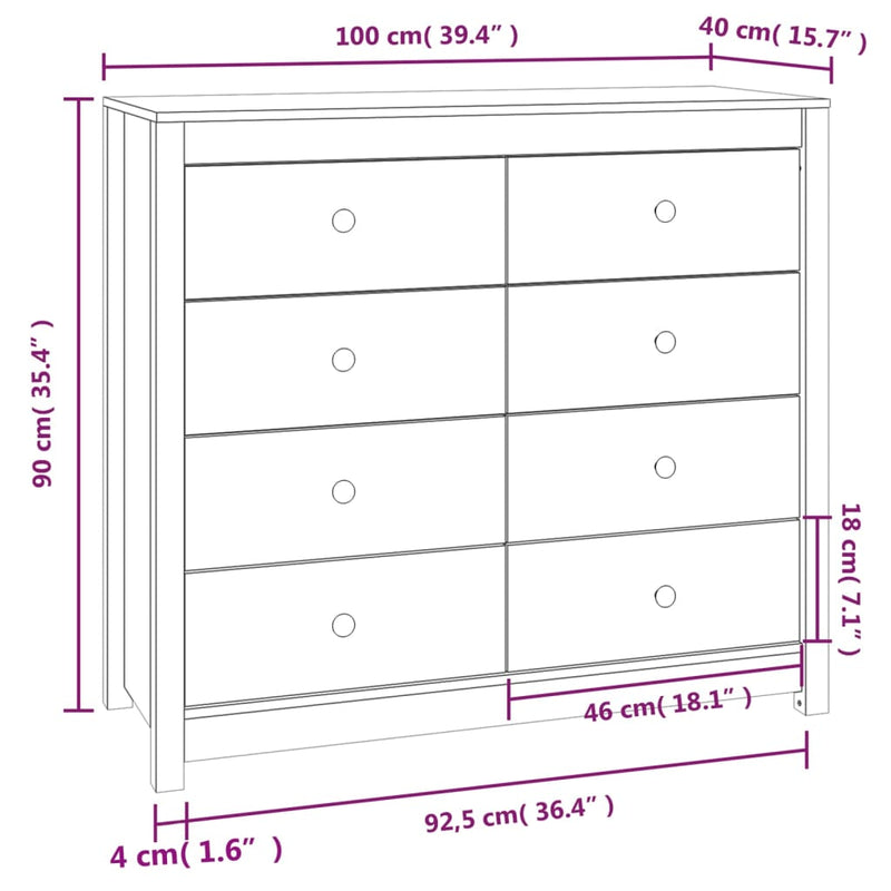 vidaXL viaszbarna tömör fenyőfa kisszekrény 100 x 40 x 90 cm