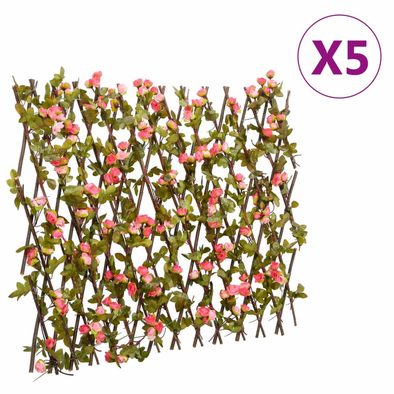 vidaXL 5db sötét rózsaszín bővíthető műborostyánrács 180 x 60 cm
