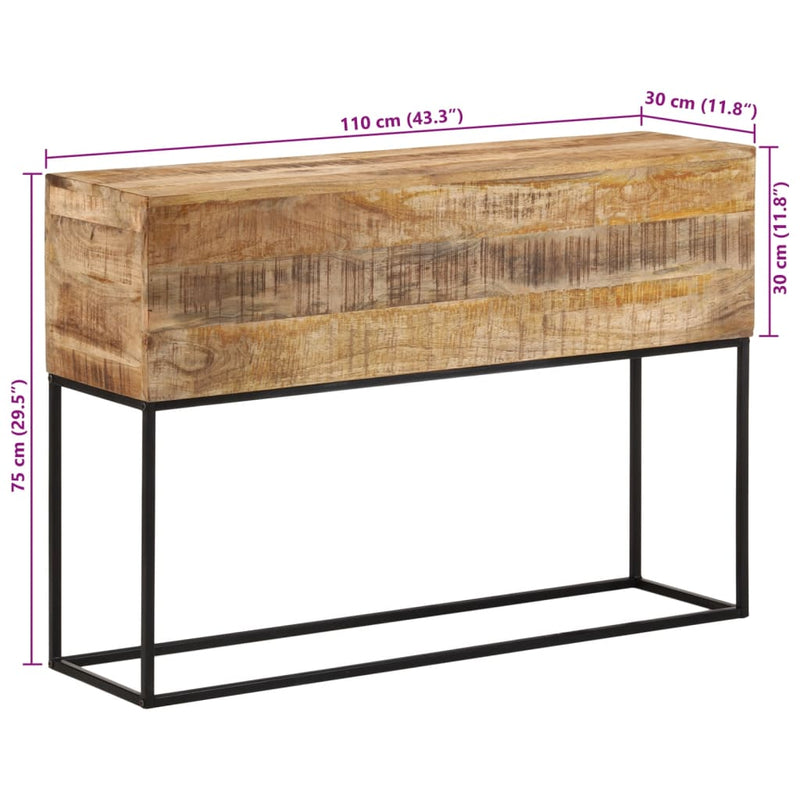 vidaXL tömör nyers mangófa és vas tálalóasztal 110 x 30 x 75 cm