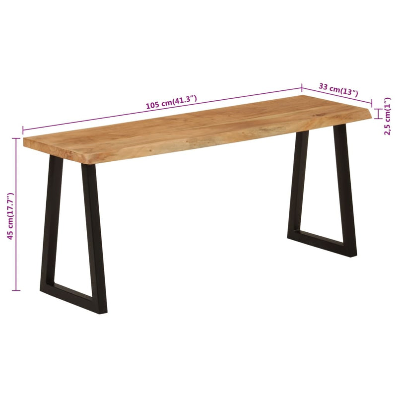 vidaXL tömör akácfa pad természetes éllel 105 cm