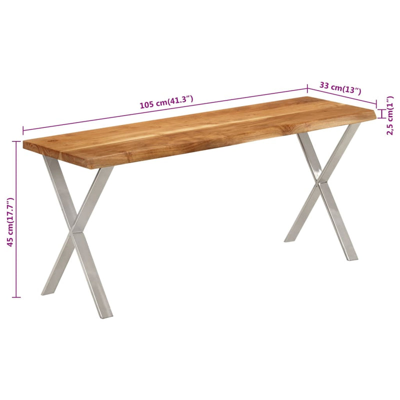 vidaXL tömör akácfa pad természetes éllel 105 cm