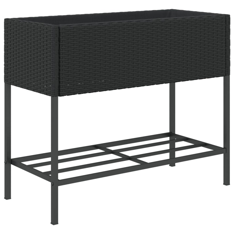 vidaXL 2 db fekete polyrattan kerti ültetőláda polccal 90 x 40 x 75 cm