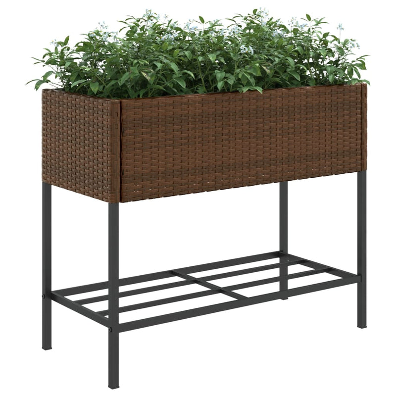 vidaXL 2 db barna polyrattan kerti ültetőláda polccal 90 x 40 x 75 cm