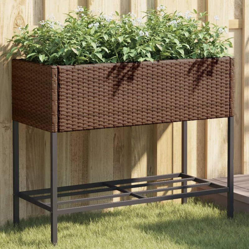 vidaXL 2 db barna polyrattan kerti ültetőláda polccal 90 x 40 x 75 cm