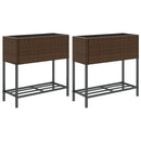 vidaXL 2 db barna polyrattan kerti ültetőláda polccal 70 x 28 x 70 cm