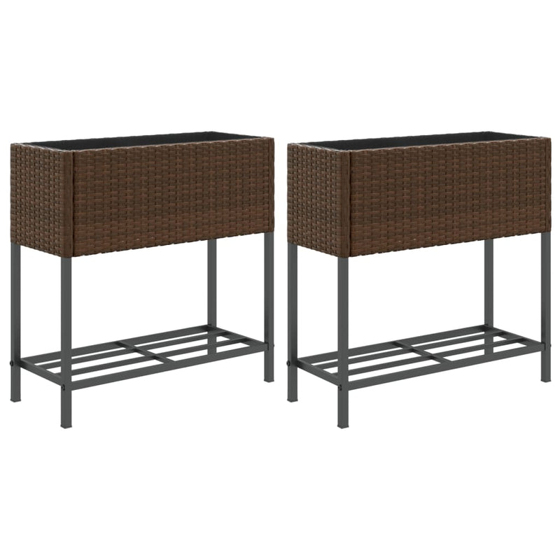 vidaXL 2 db barna polyrattan kerti ültetőláda polccal 70 x 28 x 70 cm
