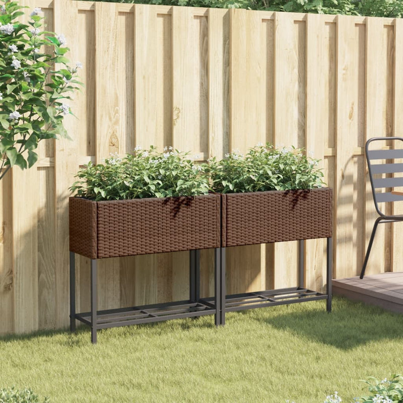 vidaXL 2 db barna polyrattan kerti ültetőláda polccal 70 x 28 x 70 cm