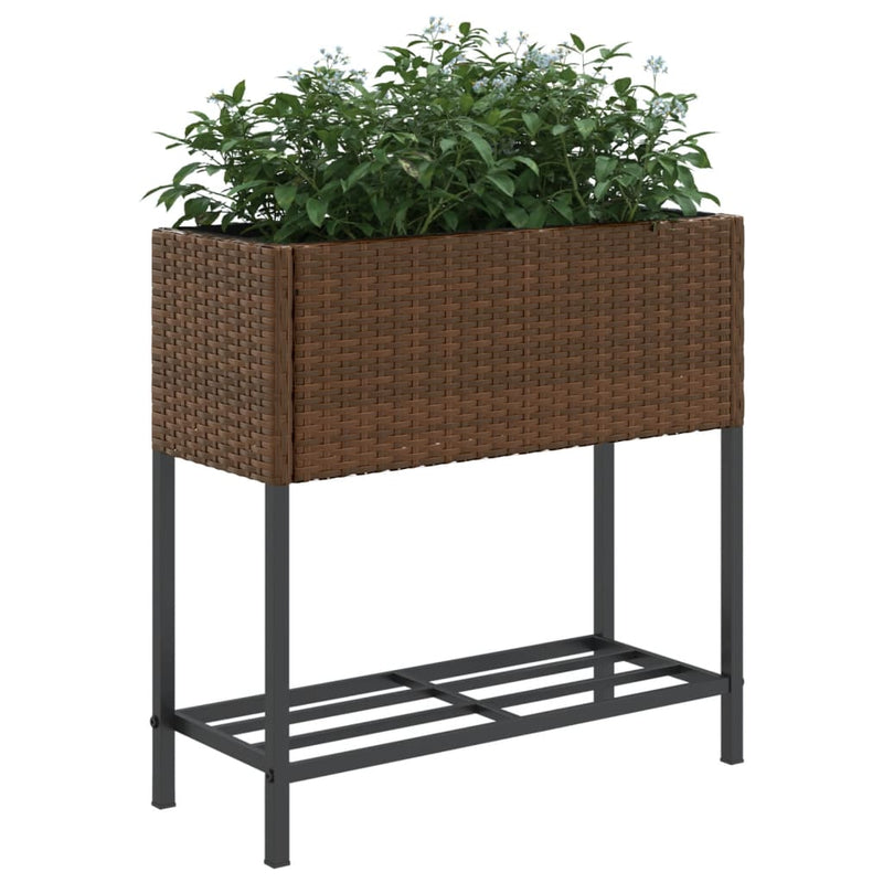 vidaXL 2 db barna polyrattan kerti ültetőláda polccal 70 x 28 x 70 cm
