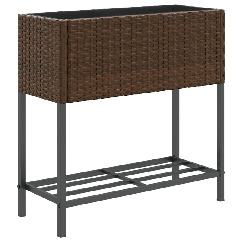 vidaXL 2 db barna polyrattan kerti ültetőláda polccal 70 x 28 x 70 cm
