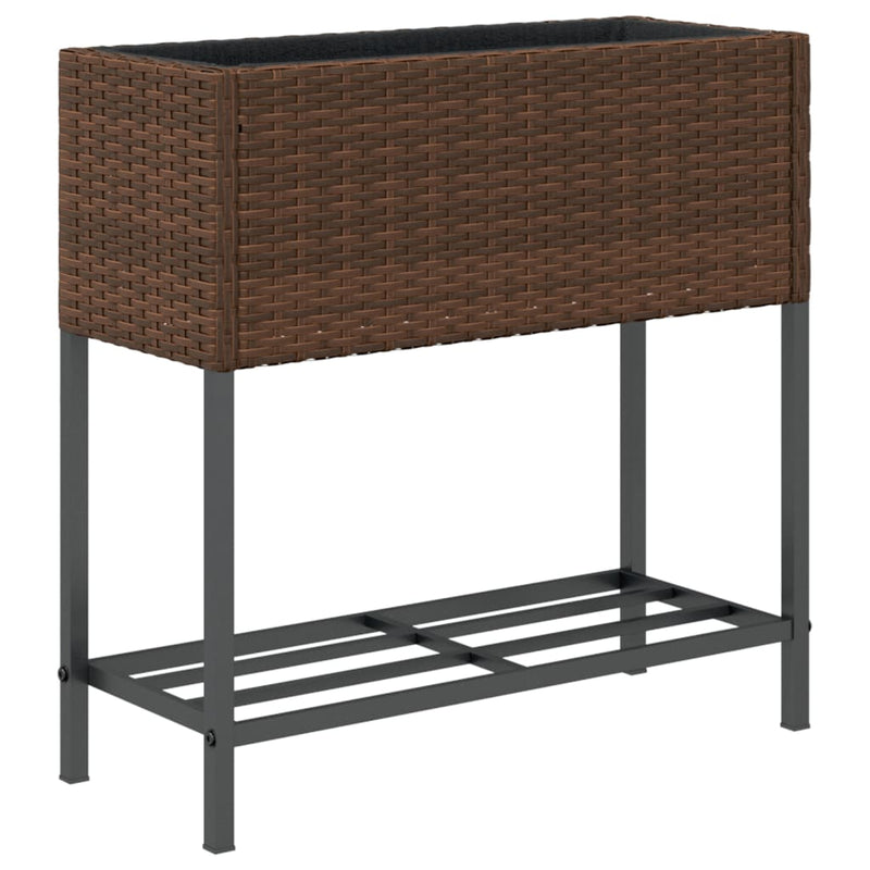 vidaXL 2 db barna polyrattan kerti ültetőláda polccal 70 x 28 x 70 cm