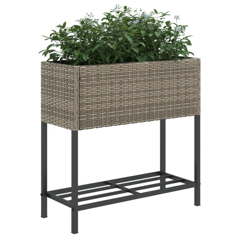 vidaXL 2 db szürke polyrattan kerti ültetőláda polccal 70 x 28 x 70 cm