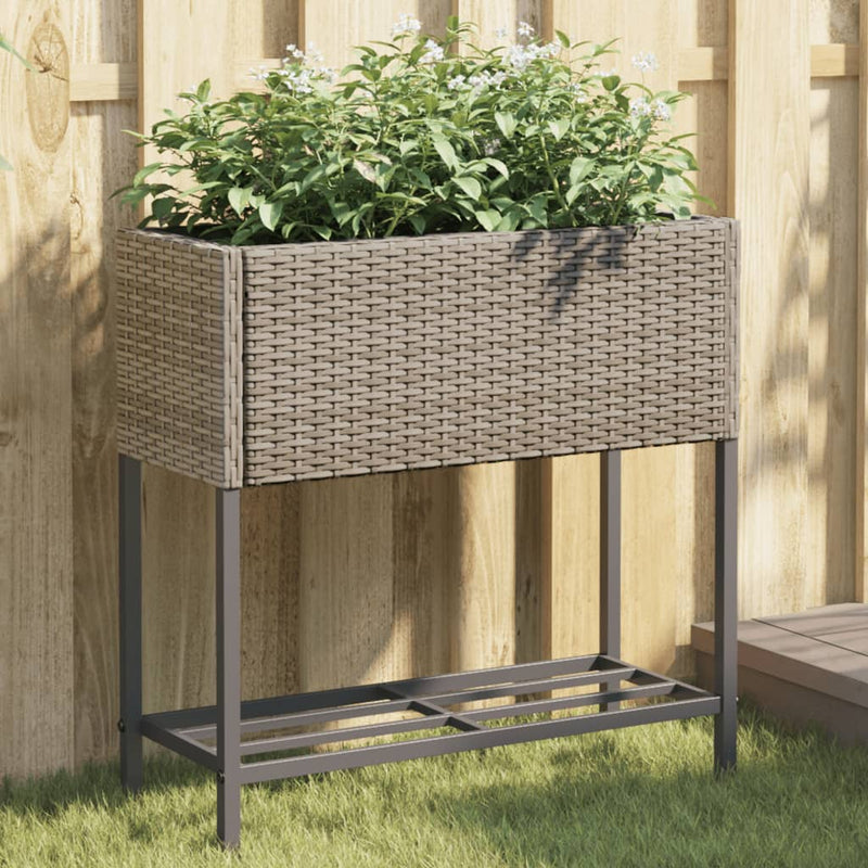 vidaXL 2 db szürke polyrattan kerti ültetőláda polccal 70 x 28 x 70 cm