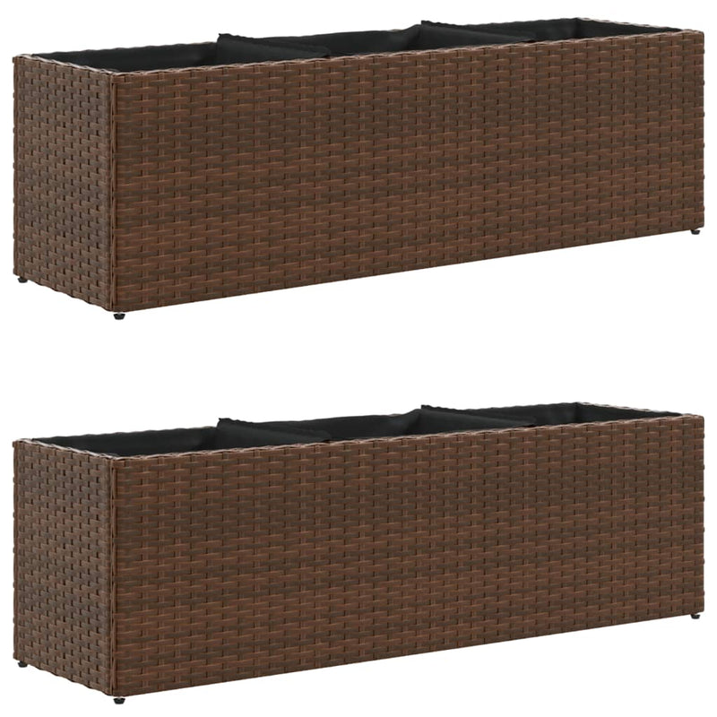 vidaXL 2 db barna polyrattan kerti ültetőláda 3 cseréppel 105x30x32cm