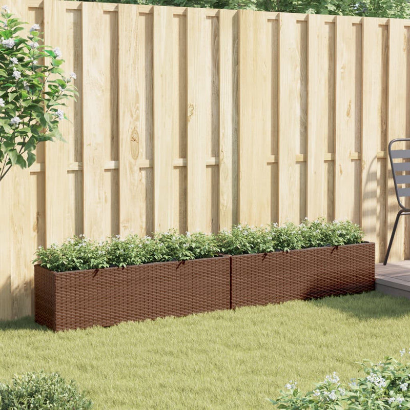 vidaXL 2 db barna polyrattan kerti ültetőláda 3 cseréppel 105x30x32cm