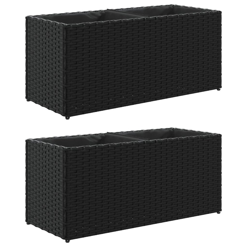 vidaXL 2 db fekete polyrattan kerti ültetőláda 2 cseréppel 72x30x32 cm