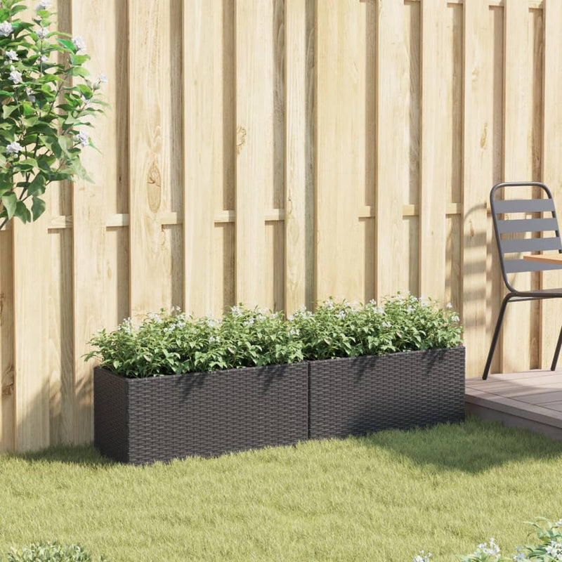 vidaXL 2 db fekete polyrattan kerti ültetőláda 2 cseréppel 72x30x32 cm