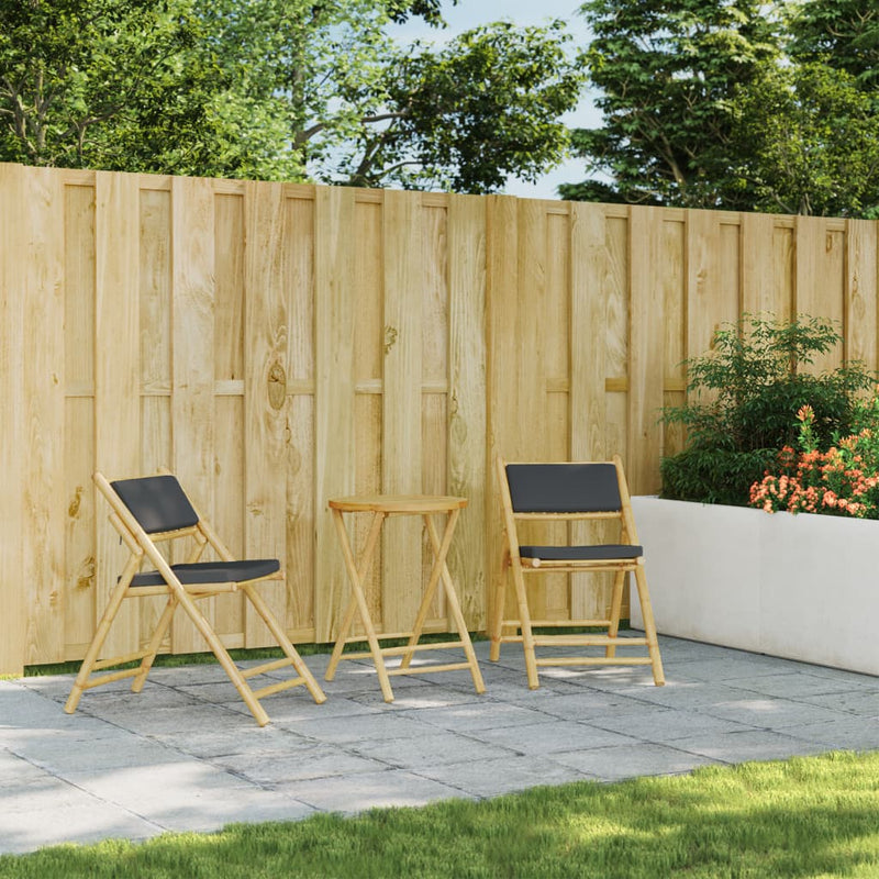 vidaXL 2 részes bambusz összecsukható bisztrószett párnákkal