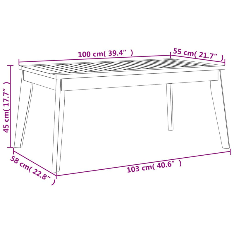 vidaXL tömör akácfa kerti étkezőasztal 100 x 55 x 45 cm