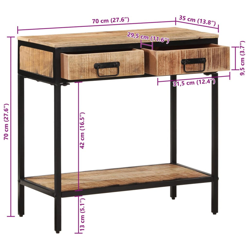 vidaXL tömör nyers mangófa tálalóasztal 70 x 35 x 70 cm