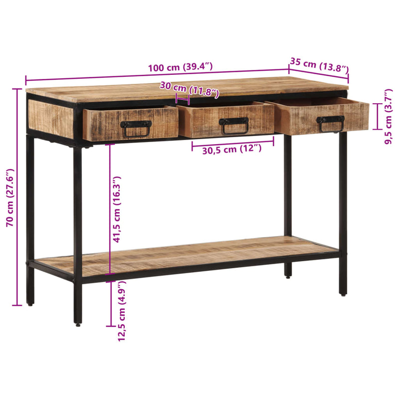 vidaXL tömör nyers mangófa tálalóasztal 100 x 35 x 70 cm