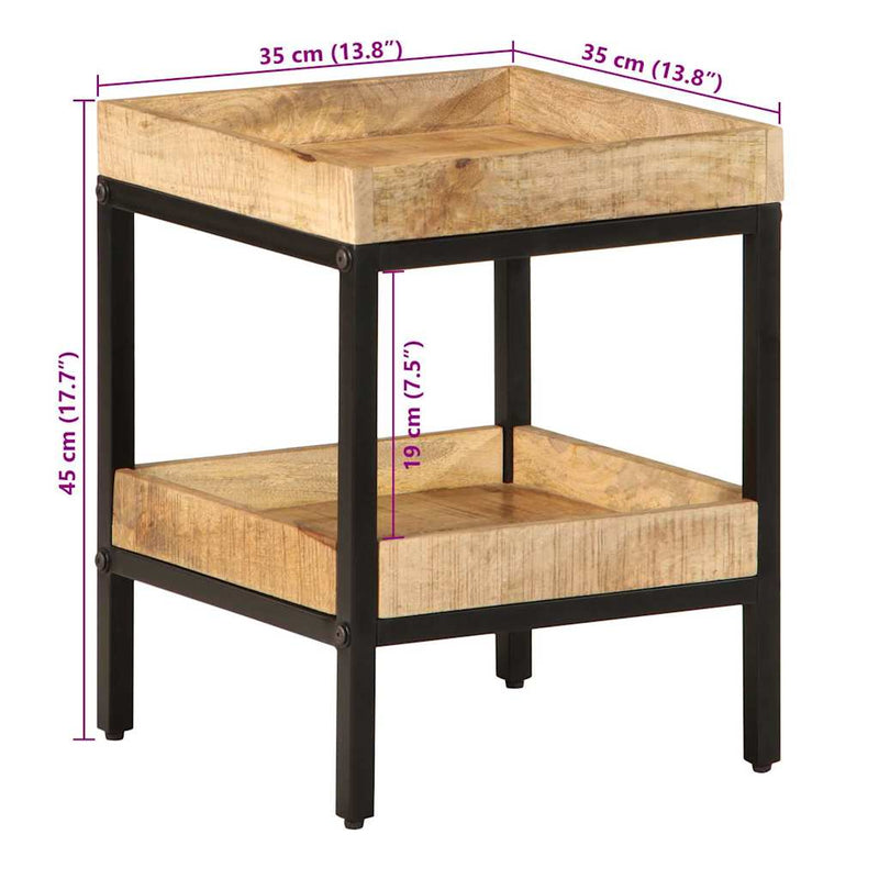 vidaXL Oldal asztal polcokkal Barna 35 x 35 x 45 cm tömör mangófa