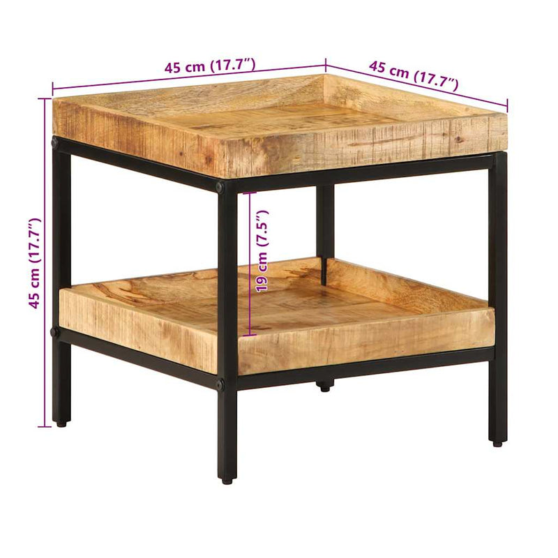 vidaXL Oldal asztal polcokkal Barna 45 x 45 x 45 cm tömör mangófa