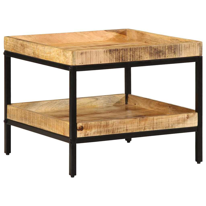 vidaXL Oldal asztal polcokkal Barna 55 x 55 x 45 cm tömör mangófa