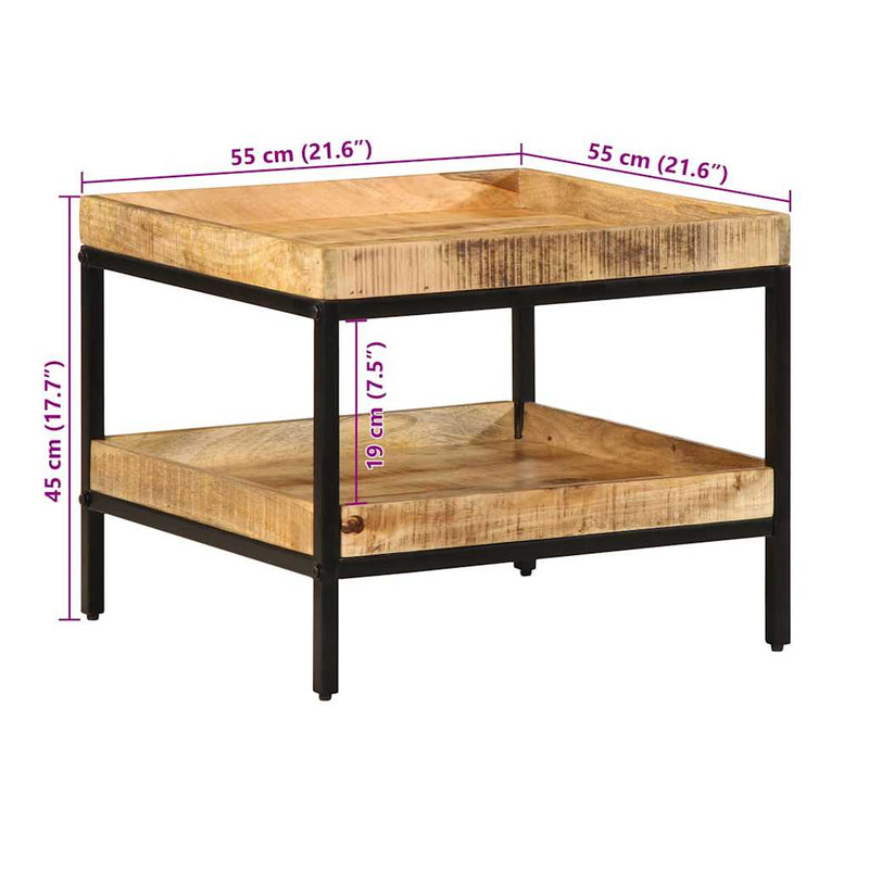 vidaXL Oldal asztal polcokkal Barna 55 x 55 x 45 cm tömör mangófa