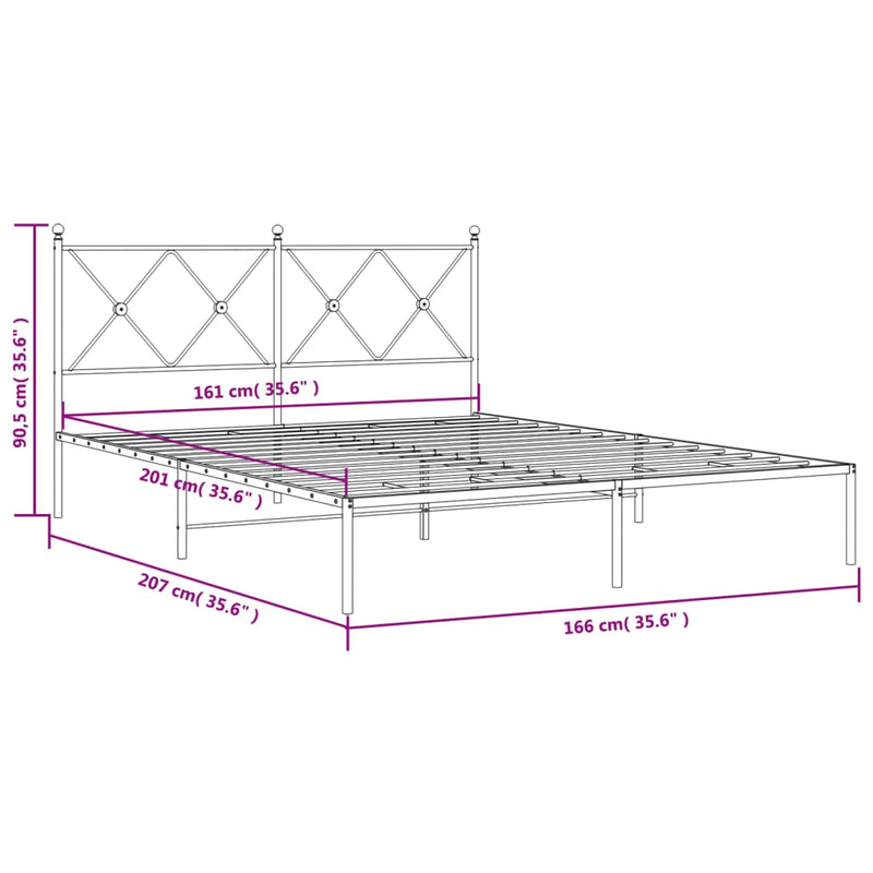 vidaXL fekete fém ágykeret fejtámlával 160 x 200 cm