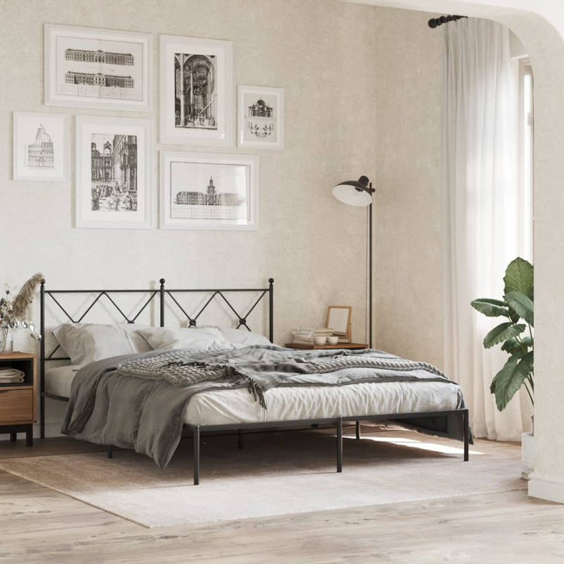 vidaXL fekete fém ágykeret fejtámlával 160 x 200 cm