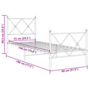 vidaXL fehér fém ágykeret fej- és lábtámlával 75 x 190 cm