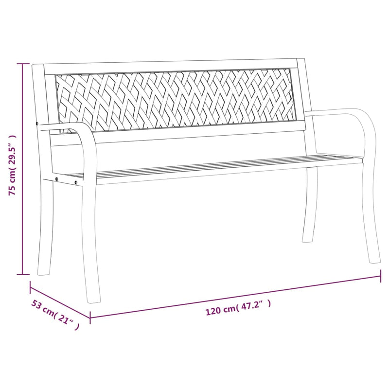 vidaXL fekete acél kerti pad 120 cm