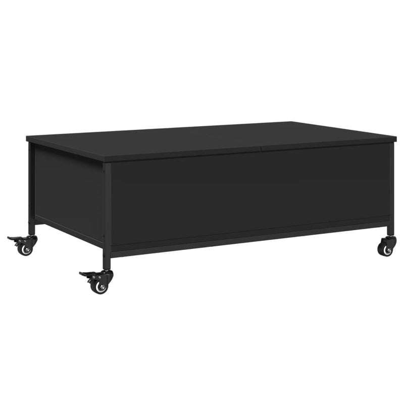 vidaXL fekete szerelt fa dohányzóasztal kerekekkel 91 x 55 x 34 cm