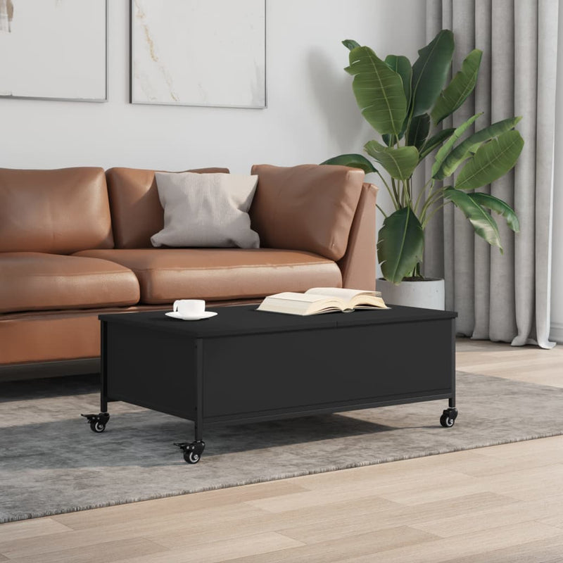 vidaXL fekete szerelt fa dohányzóasztal kerekekkel 91 x 55 x 34 cm