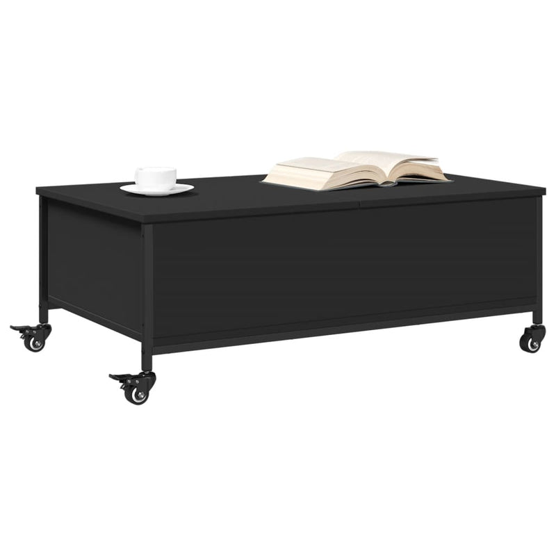 vidaXL fekete szerelt fa dohányzóasztal kerekekkel 91 x 55 x 34 cm